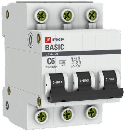 Выключатель автоматический EKF Basic ВА47-29 3п 6А C 4.5кА фото Выключатель автоматический EKF Basic ВА47-29 3п 6А C 4.5кА картинка